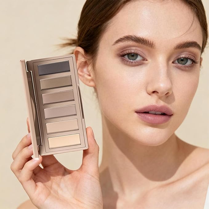 6 Colors Nude Mini Eyeshadow Palette, Smoky Matte Taupe & Brown Neutral Eye Shadows, Highly Pigmented, Long-Lasting, Blendable Formula, Travel Size Eye Makeup Palette with Mirror