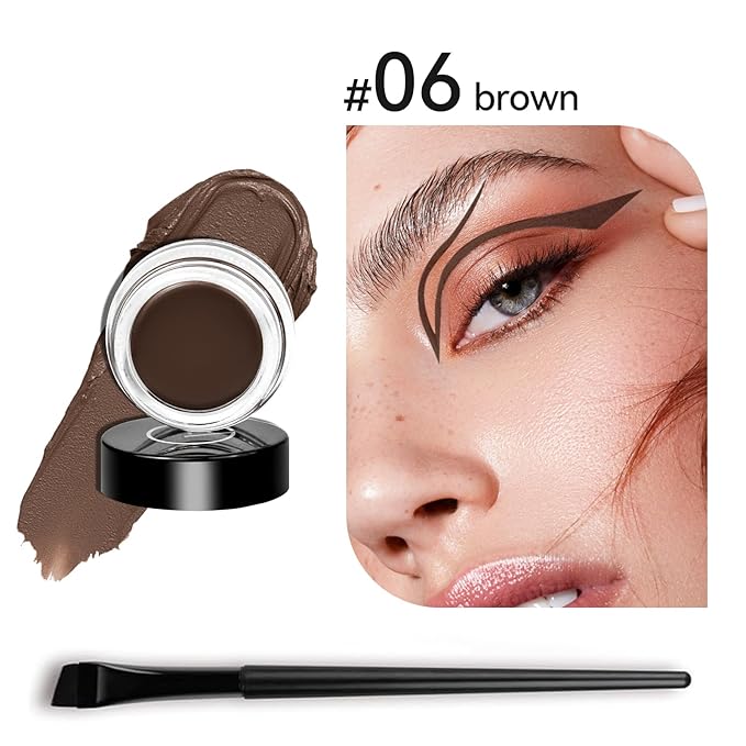 Eyeliner Gel Set,Long Lasting Waterproof With 5.51 IN Long Eyeliner Brush,High-Intensity Pigments Smudge-Proof Eye Liner Makeup Creamy Gel 5G-Brown