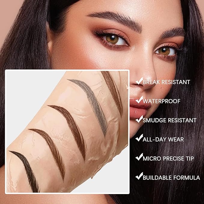 Replaceable Eyebrow Pencil, Ultra Fine 1.5mm Tip Draws Tiny Brow Hairs, Long Lasting & Budgeproof, Waterproof Brow Pencil Built-in Spoolie Brush (Cool Dark Brown)