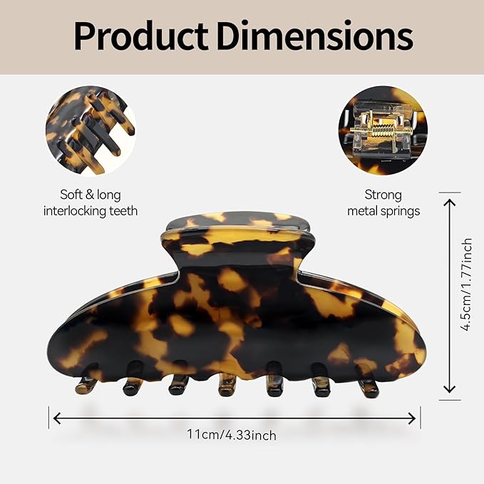 YIERSO Large Hair Claws Clips, Hair Clips for Women, Acetate Claw Clips Hold Non-Slip, 4.33“Jaw Clip Big Barrettes Stylish Hair Accessories for Thick/Nomal/Thin Curly Hair, 2Pack (Tortoise Black)