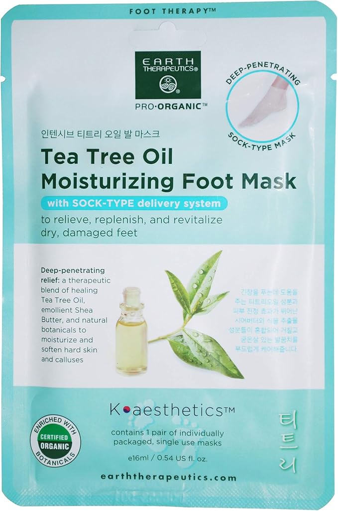 Earth Therapeutics Tea Tree Oil Moisturizing Foot Mask - 2 Pack (2 Pairs)