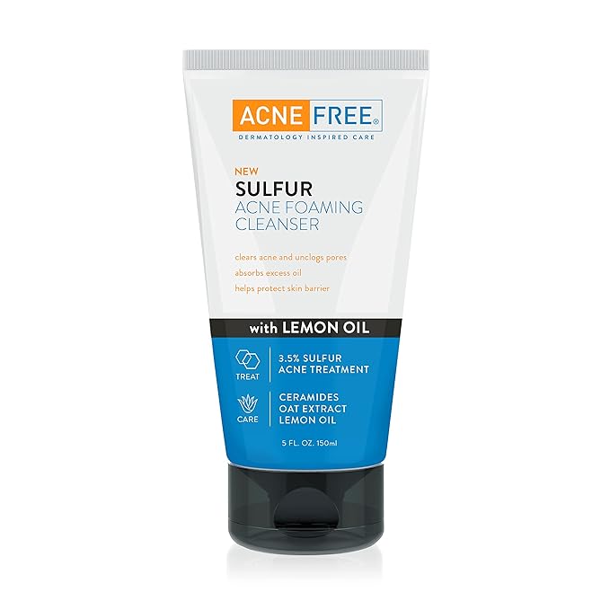 Acne Free Sulfur Acne Foaming Cleanser with Lemon Oil, and Oat Extract, 5 Ounces