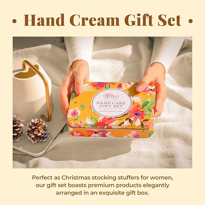 BODY & EARTH # LOVE Hand Cream Gifts Set for Women,Mothers Day Gifts for Mom,Teacher Appreciation Gifts,Nurses Week Gift,Hand Care Set with 2 Hand Cream & Exfoliating Cream,Hand Lotion Travel Size