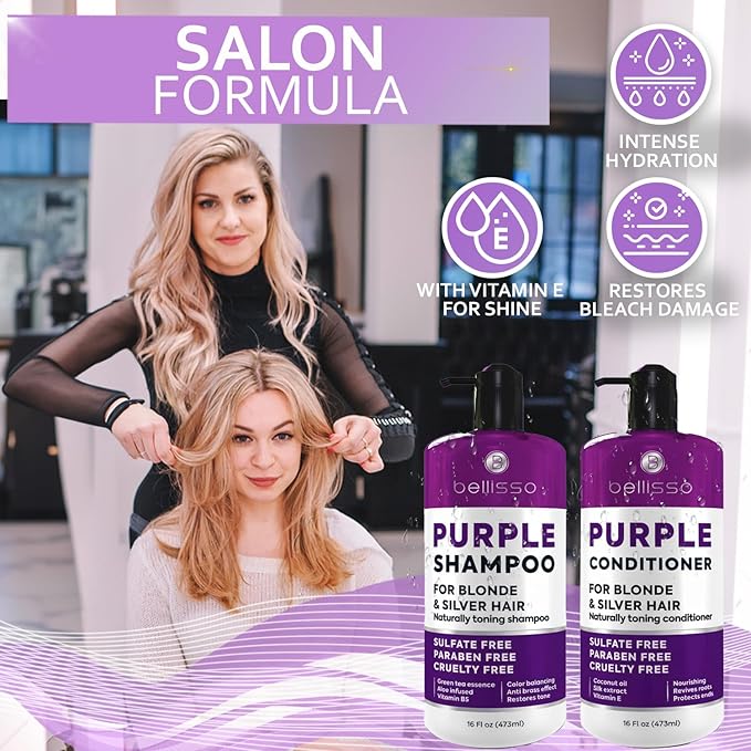 Purple Shampoo and Conditioner Set for Platinum Blonde, Silver, Light, Bleached and Grey Hair - Sulfate and Paraben Free Professional Salon Grade Toner (2 x 16 fl oz) – for Women and Men