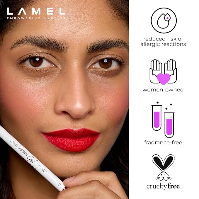 Lamel Gel Lip Liner Pencil - Ruby Red - 2-in-1 Waterproof Lip Liner - 8-Hour Wear, Creamy Texture, Sharpenable, High Pigment - Provides Smooth Finish or Full Coverage - N.411