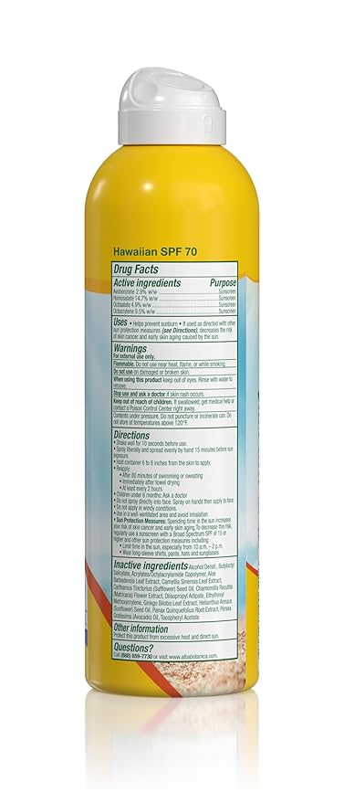 Alba Botanica Hawaiian Coconut, SPF 70 Sunscreen Spray, 6 Fl Oz