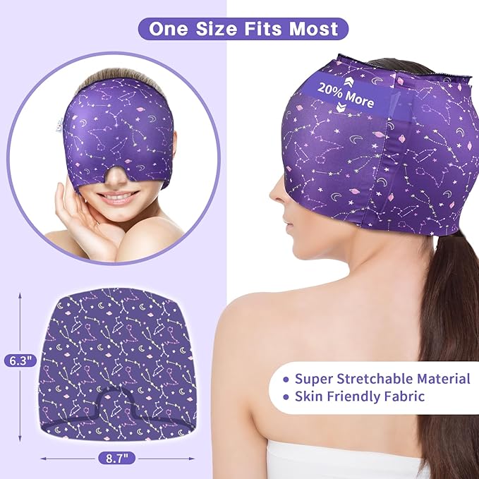 my novel things Migraine Relief Cap, Gel Cooling 2 Pack Set, Headache Relief with Hot/Cold Ice Cap, Instant Headache Relief, Reusable Ice Pack for Stress Sinus Relief Migraine Mask Gift for Women Man