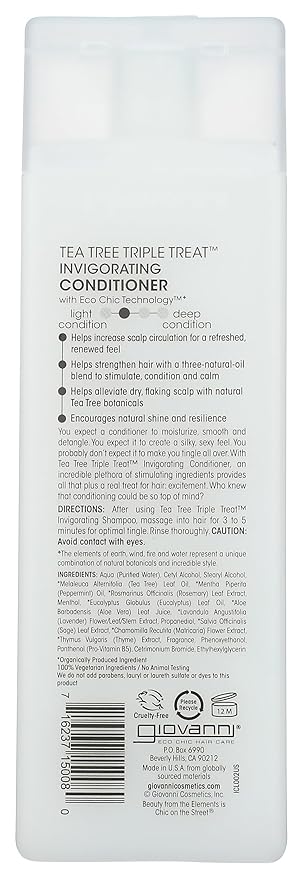 GIOVANNI Tea Tree Triple Treat Invigorating Conditioner, 8.5 oz. - Cooling Peppermint, Eucalyptus, Rosemary, Helps Dry Flaking Scalp, Lauryl and Laureth Sulfate Free, Paraben Free