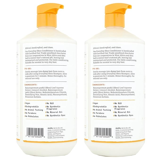 Alaffia Conditioner, Unscented 2-Pack – EveryDay Shea Moisture-Rich Conditioner with Shea Butter and Coconut Oil, 32 Oz Ea