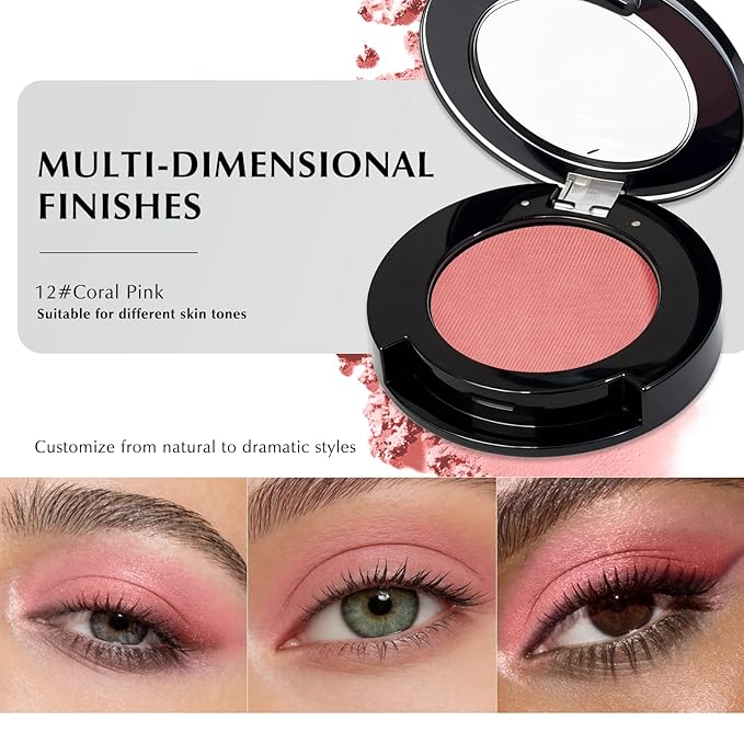 Coral Pink Matte Eyeshadow Palette, Mini Monochrome Eye Shadow for Older Women, Pigmented Neutral Eyeshadow Cream-to-Powder Compact sombras para ojos, Naturing-Looking Smooth Blendable Color