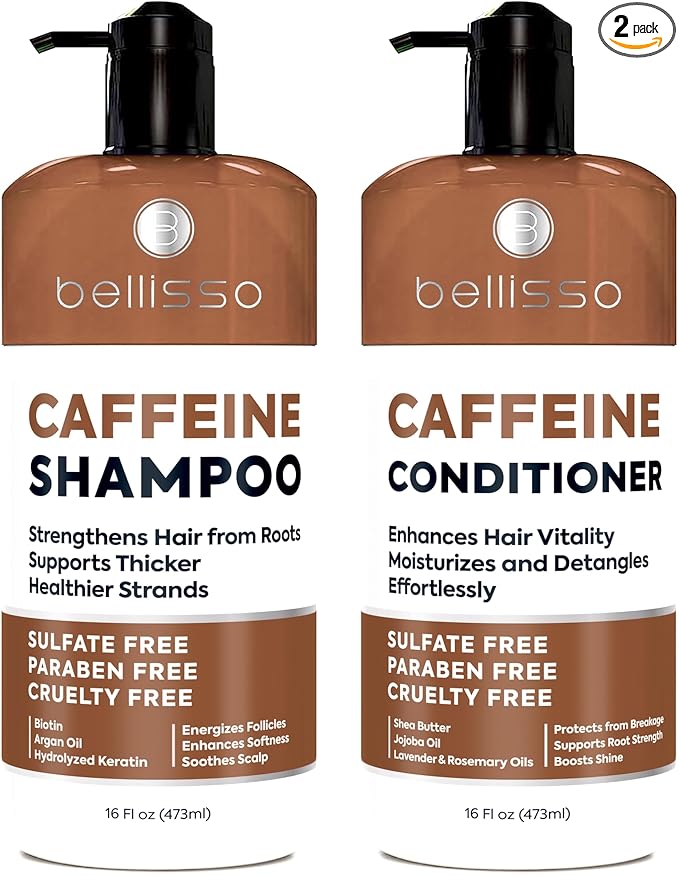 Caffeine Shampoo and Conditioner Set - Volumizing Products for Women and Men - Thickening, Volume Boosting Formula for Thinning and Fine Hair - Sulfate Free, No Parabens - Hydrating, Salon Grade