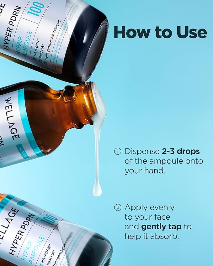 WELLAGE Korean Hyper PDRN Repair Anti-Aging Serum Ampoule - Hyaluronic Acid, Collagen Elasticity Pore Care with Sodium DNA, Beta-Glucan and Panthenol, 1.01 fl.oz
