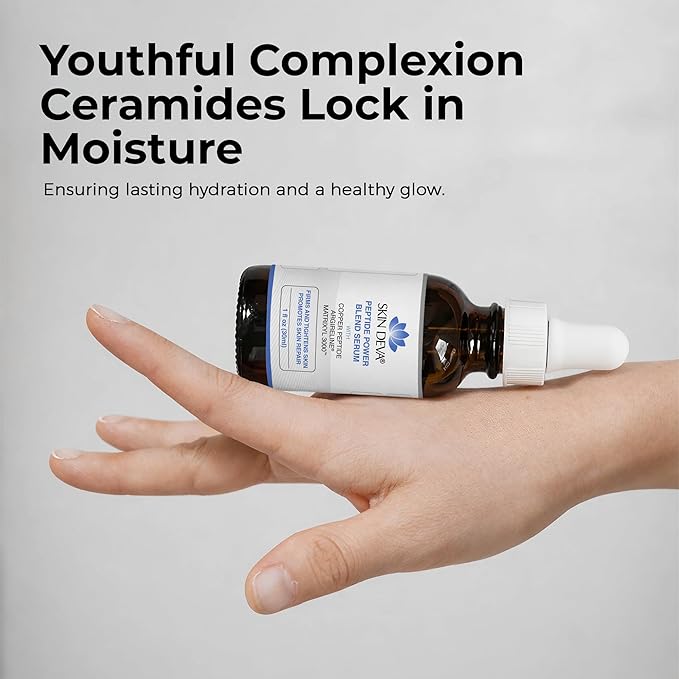 Skin Deva Copper Peptide Serum, Copper Peptides + Hyaluronic Acid Serum + Argireline and Matrixyl 3000 Lightweight Hydrating, Supports Smooth & Firm-Looking Skin, Supports Firm Youthful-Looking- 1oz