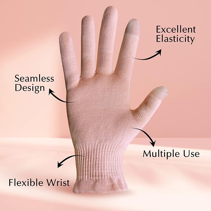 Evridwear Cotton Moisturizing Gloves Overnight Touchscreen for Dry Hands SPA Eczema Hand Care, Day and Night Moisturizing Sleeping Gloves (2 Pairs L/XL, Feather Weight Pink)