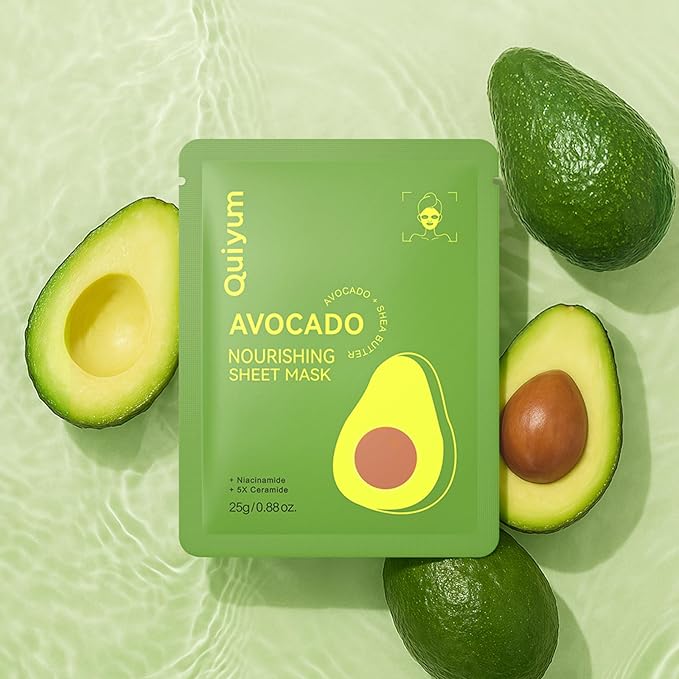 QUIYUM 14 Pack Avocado Sheet Mask - Hydrating Facial Masks for All Skin Types, Skincare Set, Spa Gift for Women & Teens