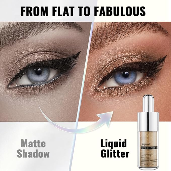 Champagne Gold Shimmer Liquid Eyeshadow, High Pigment Blendable Eye Makeup for Older Women, Long Lasting Lightweight Travel Friendly, Suitable for All Eye Shapes, Glitter Finish 06#
