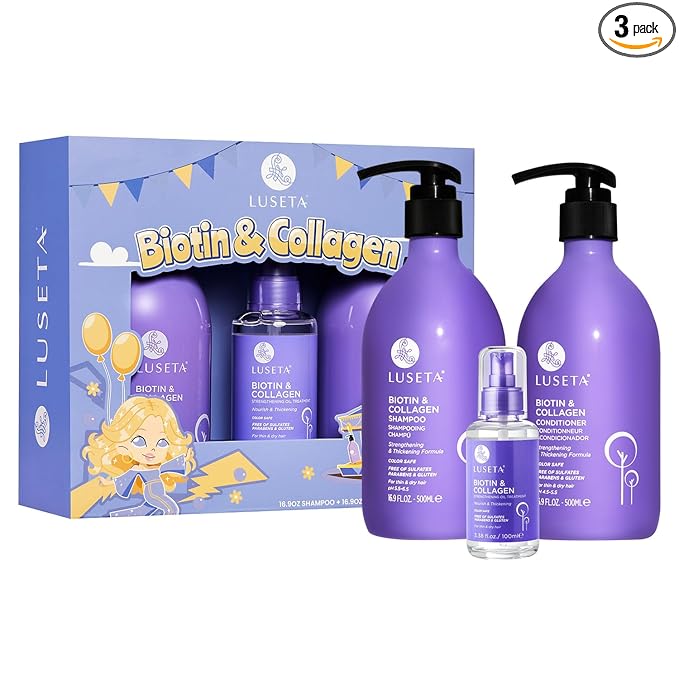Luseta Biotin Trio Hair Care Set Moisturizing Shampoo and Conditioner Set 16.9 oz*2 and 3.38 oz Hair Serum Thickening for Thinning Damaged Dry Hair