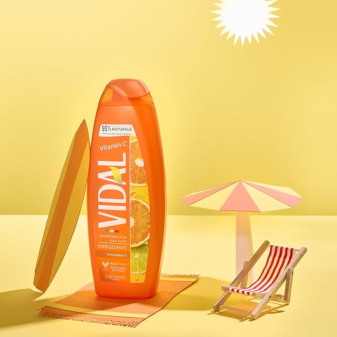 Vidal Vitamin C Shower Gel, Energizing 250 ml, 8.4 Fl Oz (Italian Import)