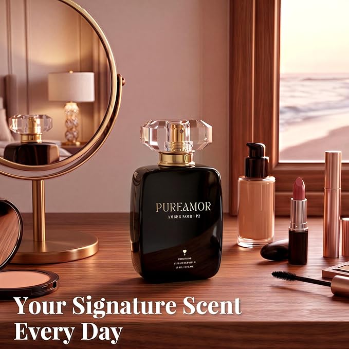 PUREAMOR Pheromone Perfume for Women, Amber Noir Extrait de Parfum - Long Lasting Vanilla Amber Scent, 30% High Concentration, Full Size Fragrance Spray, 1.0 oz / 30 ml