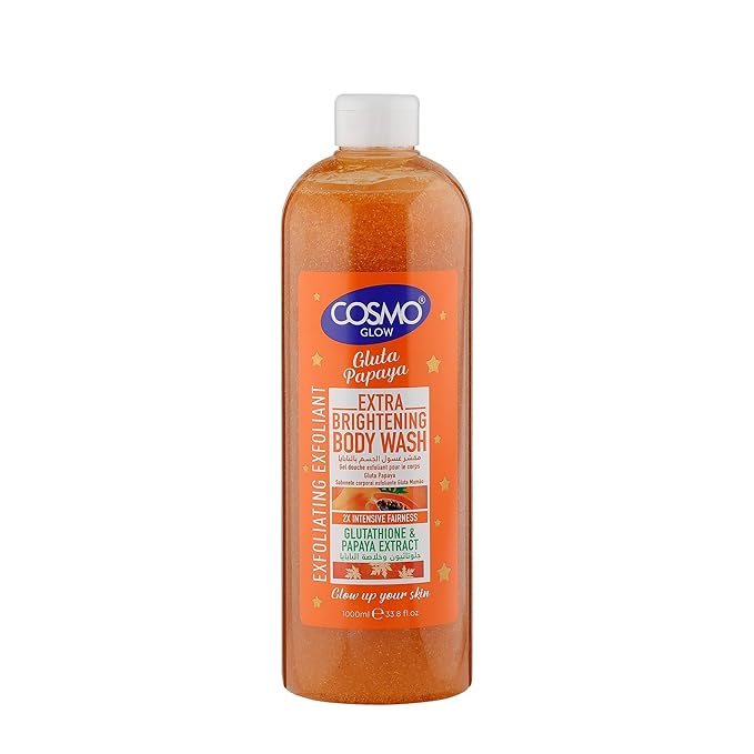 Cosmo Glow Gluta Papaya Extra Brightening Exfoliating Body Wash 1000ml/33.8fl.oz, Made With Glutathione & Papaya Extract, Skin Care, Moisturizer, Brighten, Hydrate, Shower Gel, Body Scrub