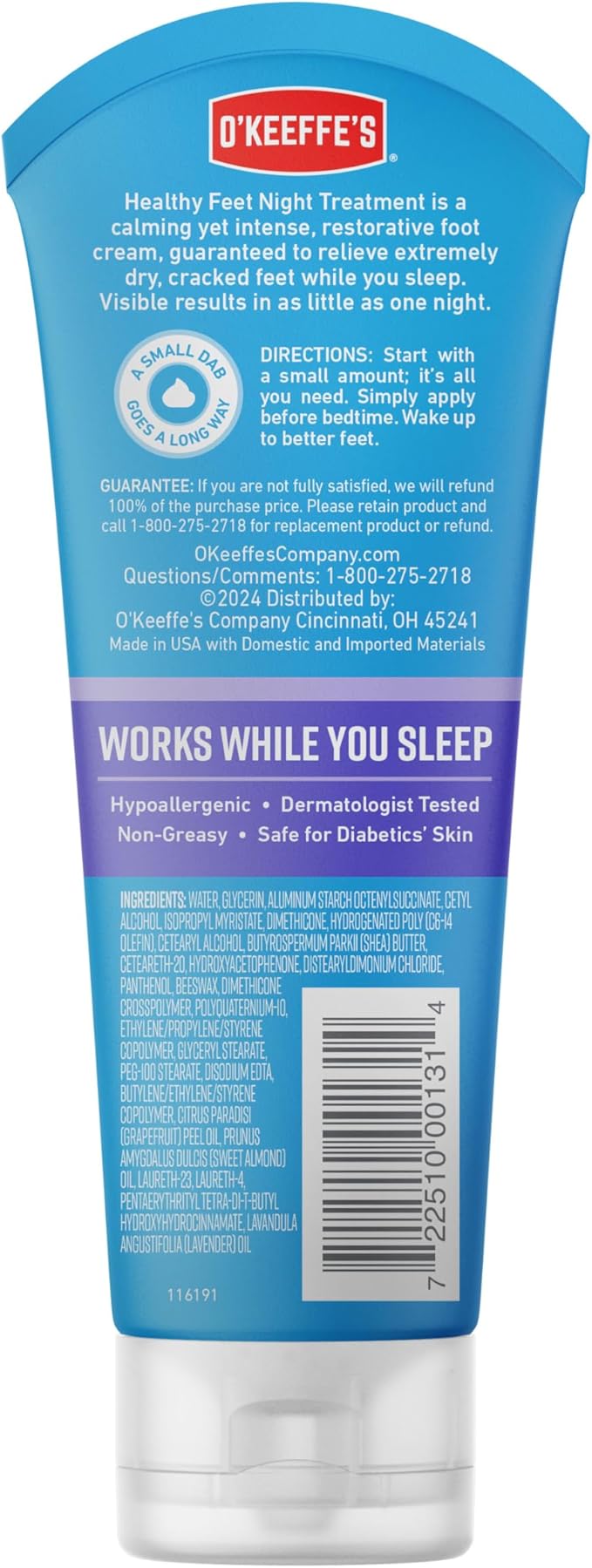 O'Keeffe's for Healthy Feet Night Treatment Foot Cream - 3 oz Tube (2 Pack) - Guaranteed Overnight Relief for Extremely Cracked, Dry Feet, Repairing Skincare, Instantly Boosts and Retains Moisture Levels