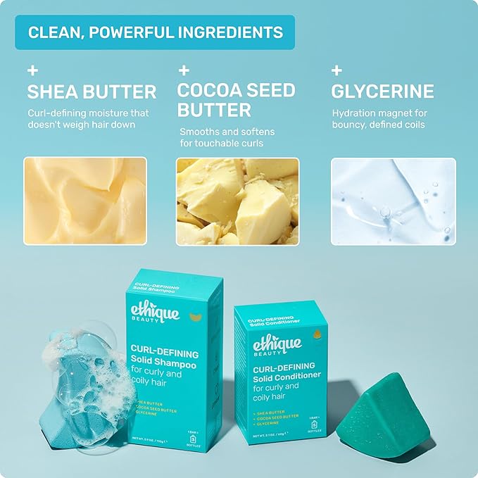 Ethique Curl-Defining Shampoo Bar with Shea Butter - Plastic-Free, Vegan, Cruelty-Free, 3.88 oz - Professor Curl