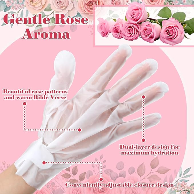 Loopeer 12 Pcs Christian Gifts for Mothers Day Religious Hand Mask Bible Verse Gloves for Skin Dry Hydrating Hand Masks Moisturizer Rose Gloves for Mom Grandma Church Prayers Coworker