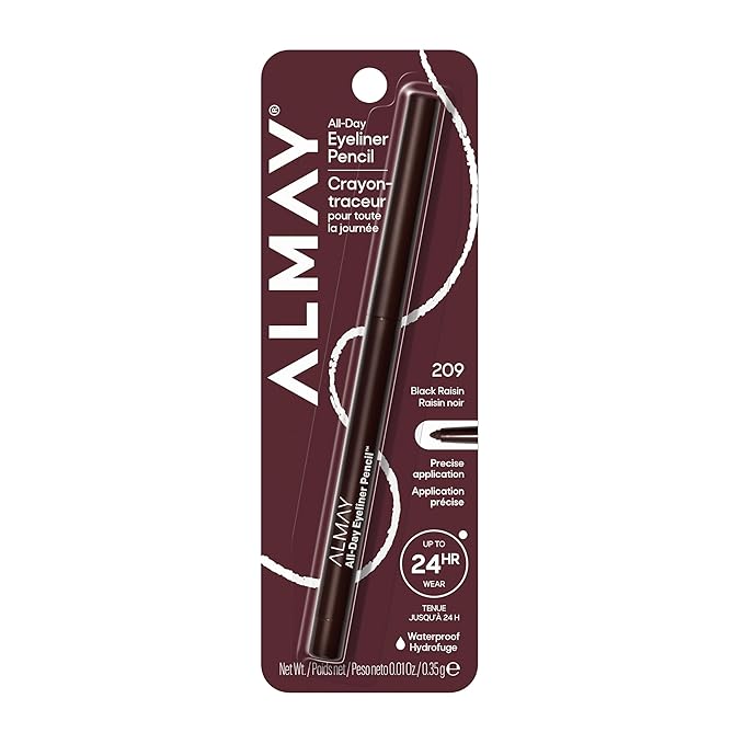 Almay All-Day Eyeliner Pencil, Hypoallergenic, Cruelty-Free, Oil-Free, Fragrance-Free, Ophthalmologist Tested, Long Wearing and Water Resistant (Packaging May Vary), 209 Black Raisin, 0.01 oz