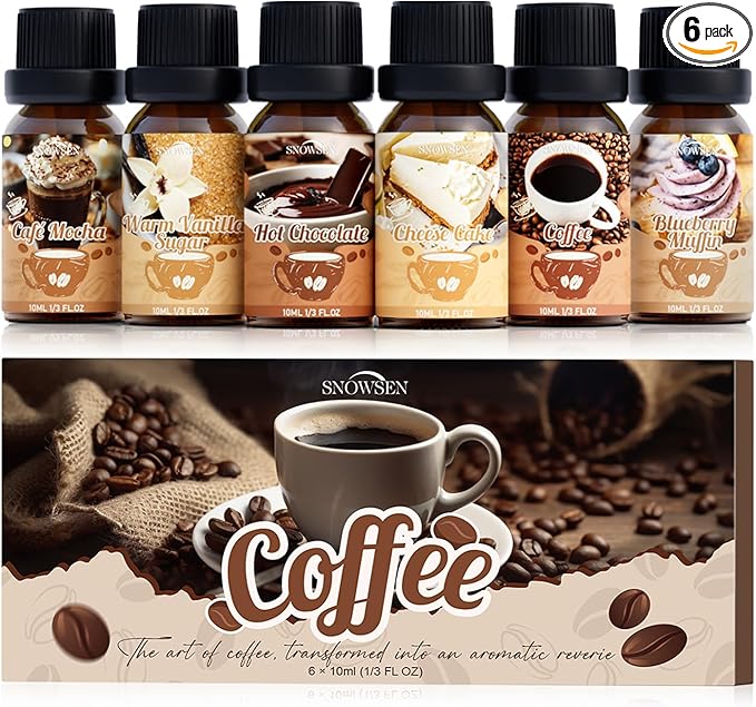 Coffee Fragrance Oil Set, Premium Essential Oils for Diffusers for Home, Blueberry Muffin, Café Mocha, Hot Chocolate, Coffee and More, Candle Scents for Candle Making, DIY Soaps, Aromatherapy