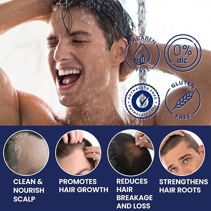 Uttse Biotin Hair Growth Shampoo for Men: Natural Thickening Shampoo with Tea Tree Oil Ginseng Mint for Hair Loss and Thinning Hair - 10.1 fl.oz, Dark Blue