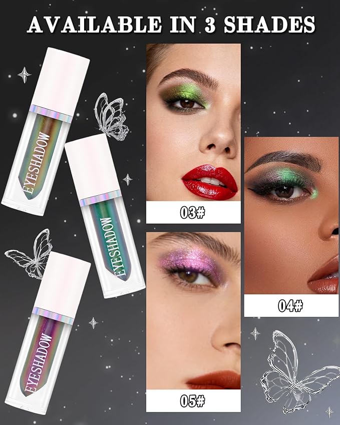 Glitter Liquid Eyeshadow, Chameleon Metallic Long-Lasting Eye Shadow, Holographic Multichrome Shimmer Eyeshadow, Colorful High Pigment Liquid Eye Shadow,Glow in the Dark Party Makeup Gift for Women-04