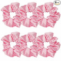 6 Pcs Satin Hair Scrunchies and Ties - Soft Ponytail Holders, Fashion Hair Bands, Bows, Ropes, and Elastics for Women and Girls (4.3 inch, Pink)
