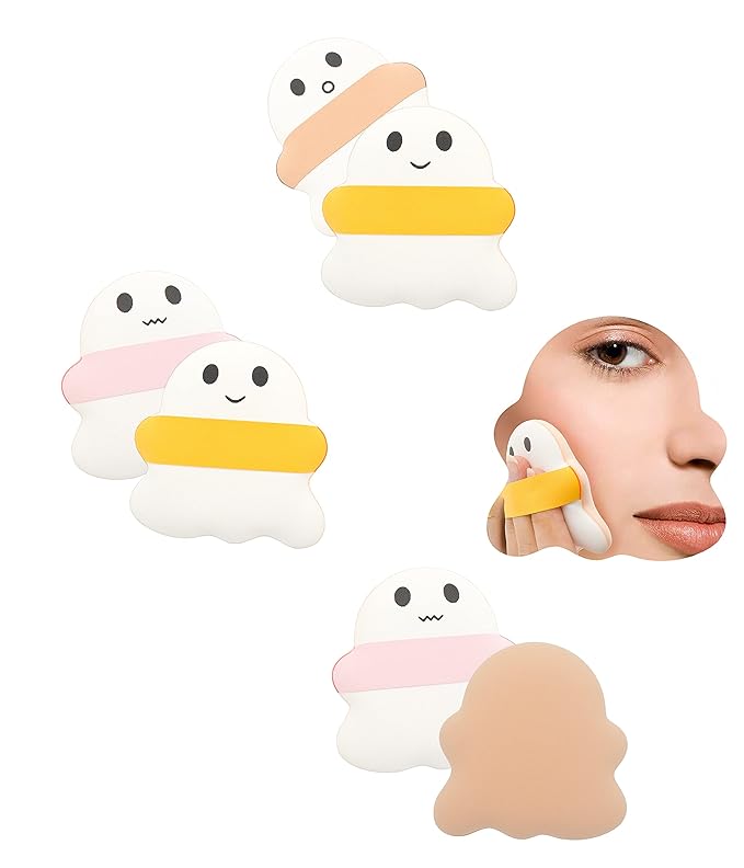 3Pcs Cute Makeup Powder Puff，Ghost Sponge Foundation Puff, Air Cushion Blush Puff，Halloween Gifts