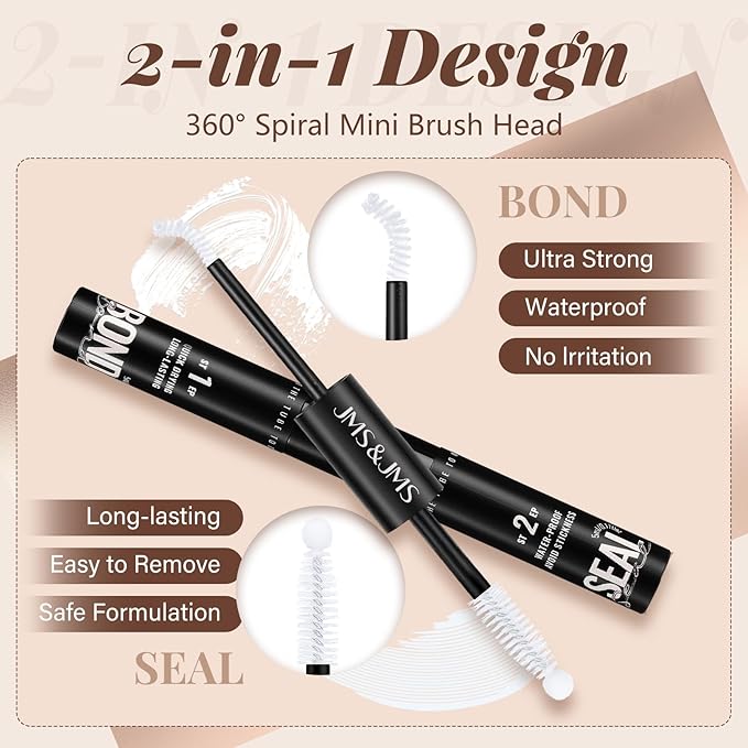 JMS&JMS Brown Venus Lash Clusters Kit, Velour Lash Clusters Wispy Natural Invisible Band Lash Extension Kit with Waterproof White Glue DIY at Home(Brown-Venus-C-8-18MIX)