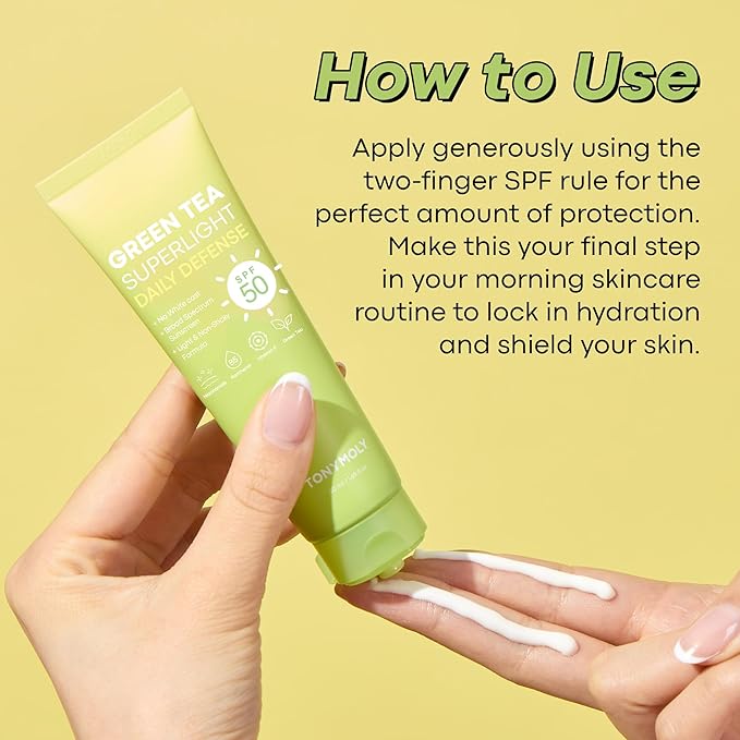 TONYMOLY Green Tea Korean Sunscreen SPF 50+ PA++++ — No White Cast, Lightweight Face Sunscreen for All Skin Tones, Hydrating with Niacinamide, Panthenol & Hyaluronic Acid, 1.69 fl oz