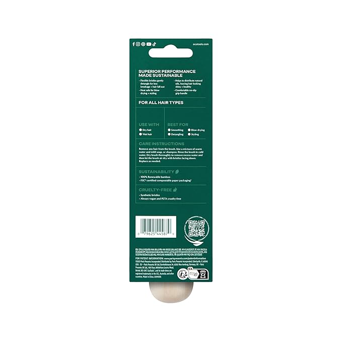 EcoTools Mini Detangler Hairbrush, Brush For Wet Or Dry Hair, Heat Resistant, Mini Hairbrush Gently Detangles & Styles, Travel-Size Paddle Brush, Renewable Bamboo, Vegan & Cruelty-Free, 1 Count