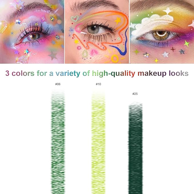LemonSac 3 Colorful Eyeliner Pen Set, Eye Shadow Pencil, Pearl Eyeliner Kit Metallic Glitter Eye liner Pencil for Women Eye&Lip Liner Professional St Patricks Day Accessories (3PCS A)