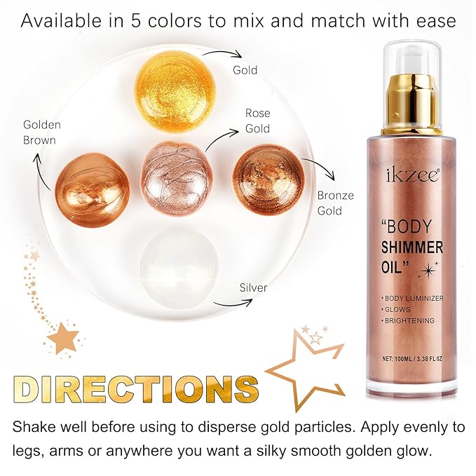 Shimmer Oil 100ml, Moisturizing Long Lasting Body Luminizer Face Brighten, Waterproof Liquid Illuminator Glow, Glitter Oil Highlighter Summer Glowing Makeup (#05 Rose Gold)