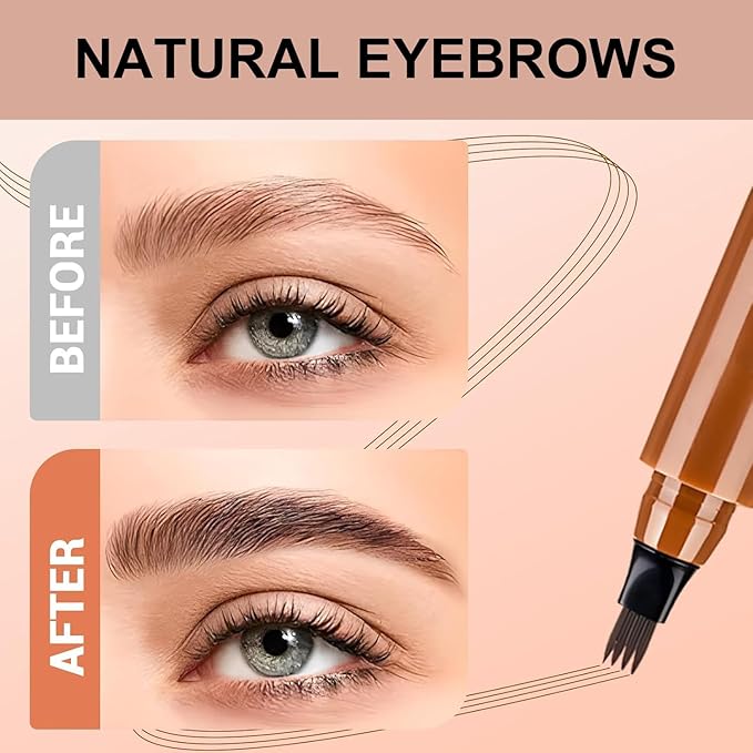 2PC Microblading Eyebrow Pencil,2026 Upgraded 4 Tipped 3D Waterproof Brow Pencil with,Micro-Fork Tip Easy to Create a Natural Makeup Look, Suitable For All day use (Dark Brown)