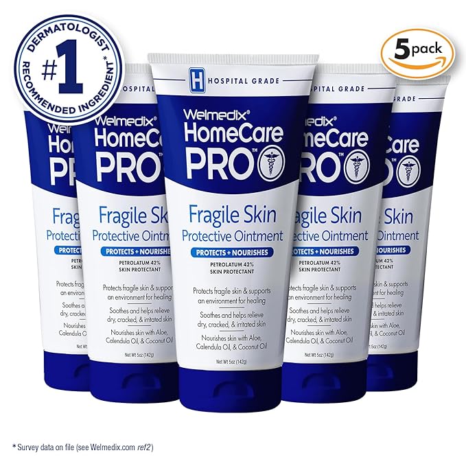 Welmedix Healing Ointment for Dry Skin - Skin Protection Barrier Cream & Moisturizer for Very Dry, Cracked Skin - Hospital Grade Intensive Healing Ointment - 5oz Tubes, Pack of 5