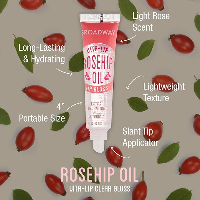 Ruby Kisses Broadway Vita-Lip Clear Lip Gloss (Rosehip Oil 48 Pack), Ultra-Hydrating & Soothing Formula with Vitamin Oils, High-Shine Non-Sticky Finish, Healing Glossy Lip Balm With Vitamin A