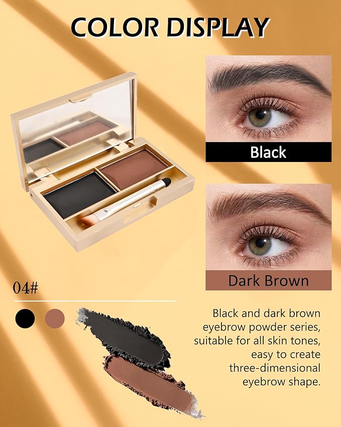 Eyebrow Powder Kit- 2 Colors Soft Eye Brow Tinted Powder Palette,Waterproof Longlasting Dark Brown/Black Brow Filler,Professional Eyebrow Makeup for Older Women with Mirror Brow Brush & Razor-Set04