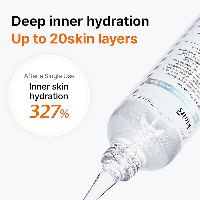 DearKlairs Freshly Juiced Vitamin Essence PDRN Toner – Korean Brightening Liquid Toner with Liposomal Glutathione, Niacinamide & 8000 Vitamin C Capsules, Sensitive Skin Friendly, 1.01 Fl Oz
