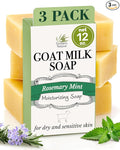 Southern Natural Goat Milk Soap Bar - 3 Pack Rosemary Mint - For Dry Sensitive Skin. Natural, Handmade Soap For Men, Women & Kids. Use On Face & Body