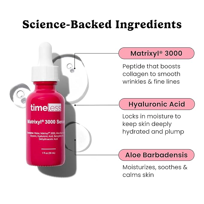 Timeless Skin Care Matrixyl 3000 Serum - Personal Care Face Serum Supports Hydration - with Hyaluronic Acid - Fragrance-Free - for Skin Care - 1 oz