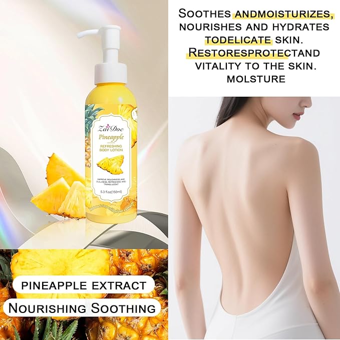 Body Lotion, 24hr Moisturizing & Deep Hydration, Absorbs Instantly Moisturizer for All Skin Types, 5.3 fl oz (1 Pack, Pineapple)