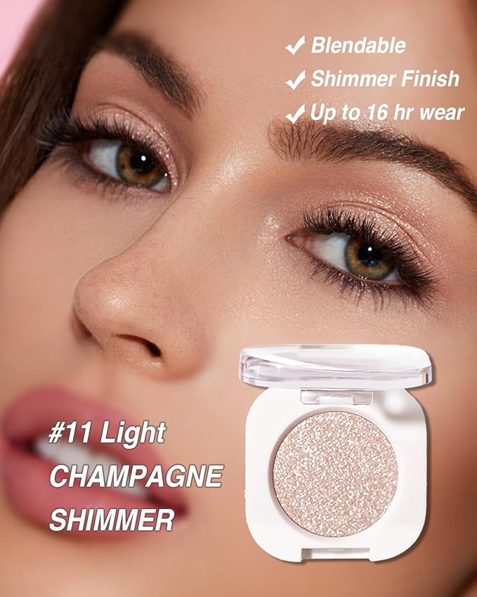 Glitter Eyeshadow Single, Ultra-Fine Sparkling Diamond Shimmer, Long-Lasting Sheer Eye Makeup, Crease-Proof & Buildable Eye Shadow Topper (11# Pearl Champagne)