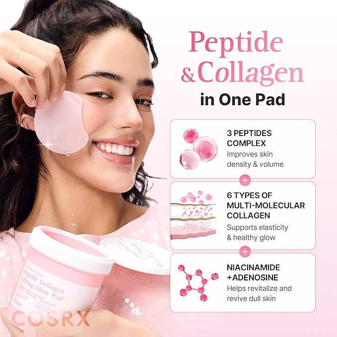 COSRX OneStep Original Peptide Collagen Lifting Glow Pad, 100 Pads, Improving Elasticity, Plumping Toner Pads with Peptide, Collagen, Niacinamide & Anti-Aging Care, Korean Skin Care, Mothers Day Gifts
