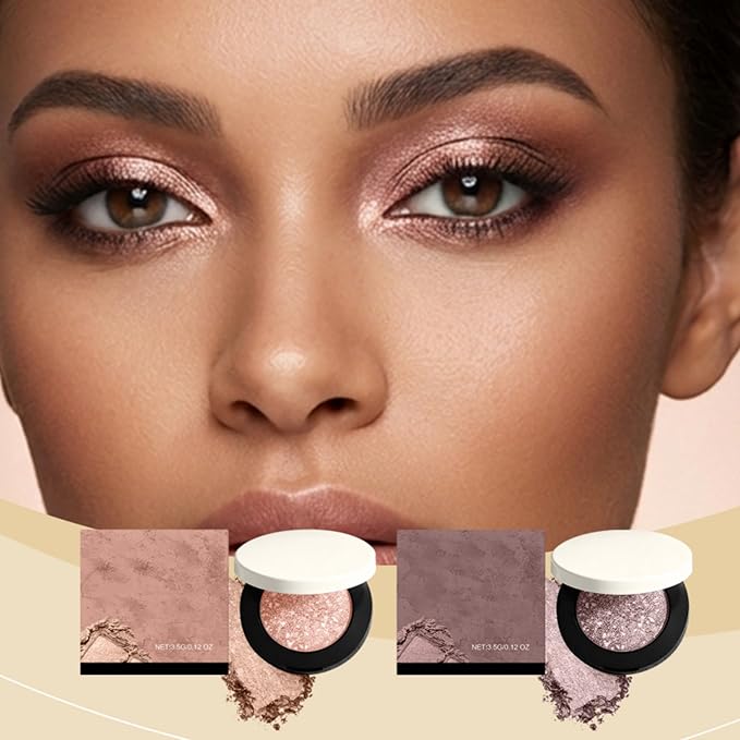 CRIVERY 2PCS Multicolor Metallic Eyeshadow, Buildable, Crease-Proof Powder Eyeshadows, 2026 New Shimmering Metallic Eyeshadow (Natural+Rose Gold)