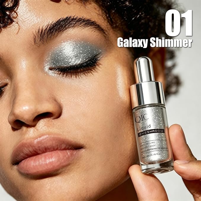 QIC Liquid Glitter Eyeshadow, Metallic & Shimmer Finish, Long Lasting, Non-Creasing, Smudge-proof, Lightweight Formula Liquid Eyeshadow for All Skin Tones, Buildable Color (01 Milky Way)